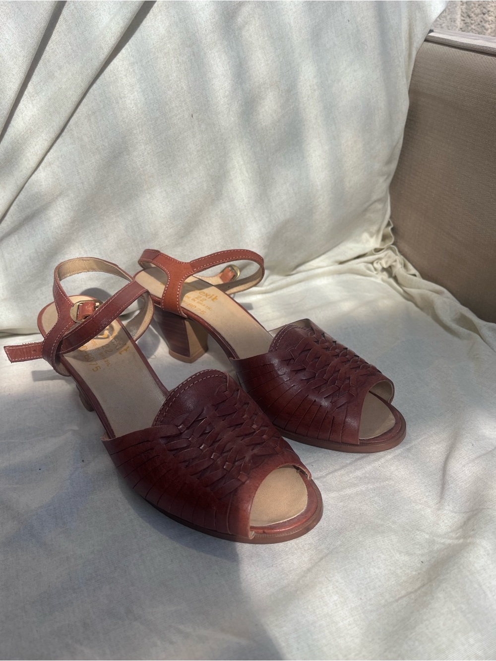 Women’s Woven Leather Peep-Toe Sandals - Brown